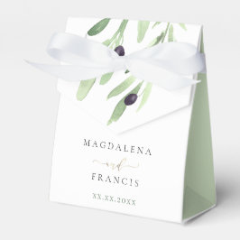 caja de cambios de boda de rama de olivo rústica