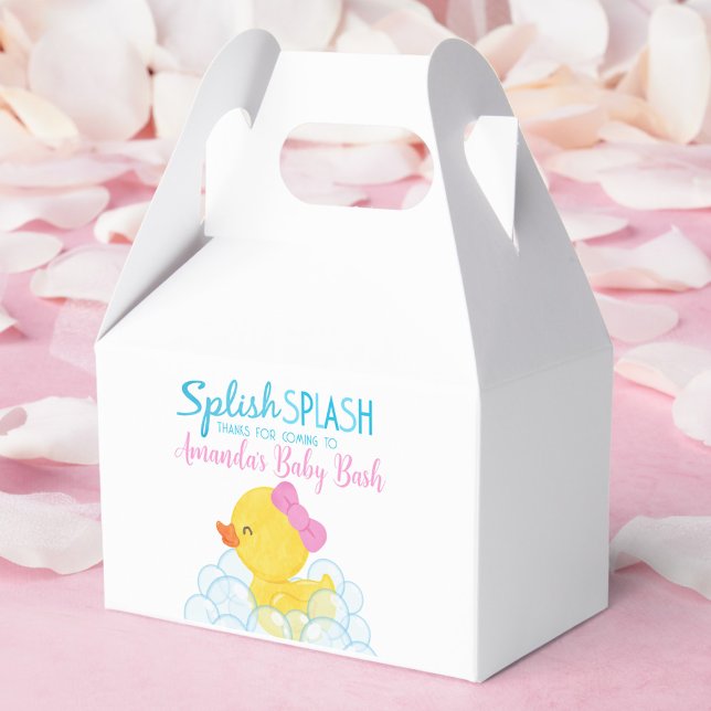 Caja de chicas de Baby Shower de pato de caucho (Girl Watercolor Rubber Ducky Baby Shower Favor Treat Gift Boxes)