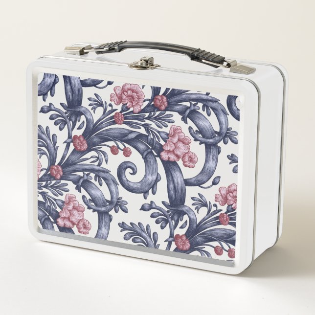 Caja de comida azul Art Nouveau rosa (Anverso)