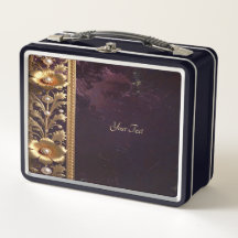 Caja de comida con adorno floral dorado