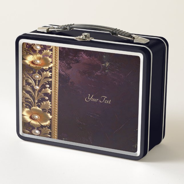 Caja de comida con adorno floral dorado (Anverso)