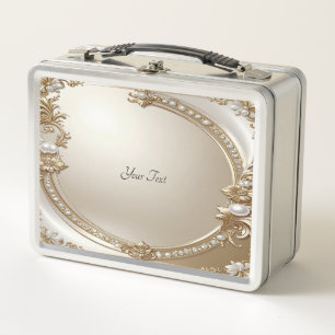 Caja de comida con marco dorado ornamentado con pe