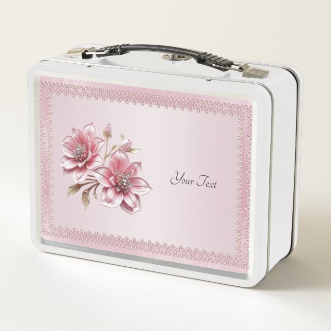 Caja De Comida De Flores Rosadas Modernas (Reverso)