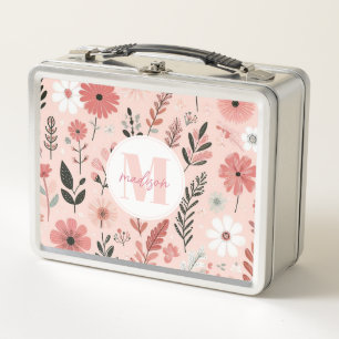 Caja De Comida De Metal De Flores Rosadas Capricho