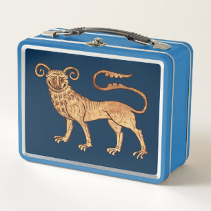 Caja de comida de metal de mantícora medieval