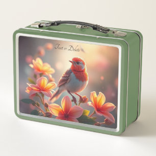 Caja de comida floral de pájaro naranja