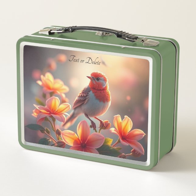 Caja de comida floral de pájaro naranja (Reverso)