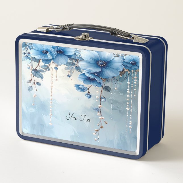 Caja de comida Flores Azules y Perlas (Anverso)
