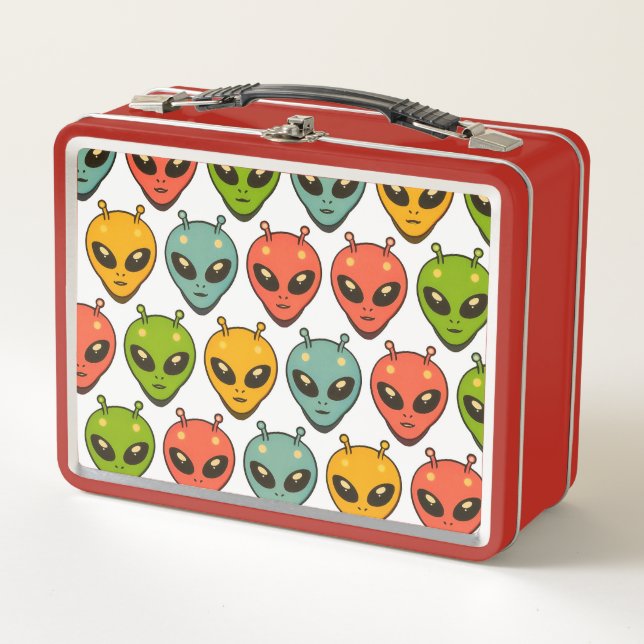 Caja de comida metálica con patrón de alienígenas (Anverso)
