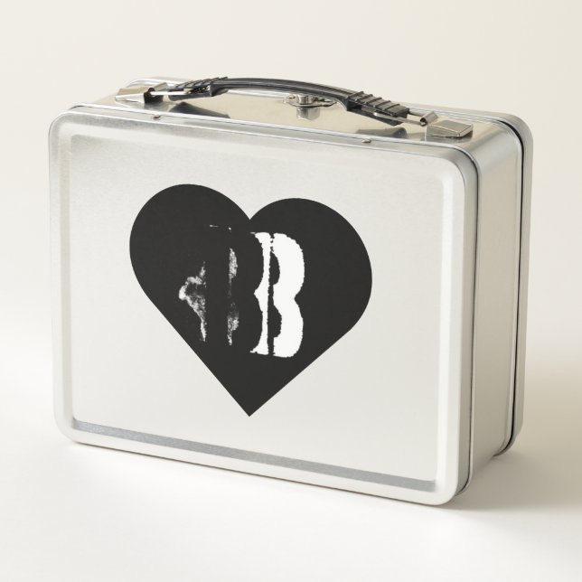 Caja de comida metálica de corazón barbado rosa y  (Reverso)