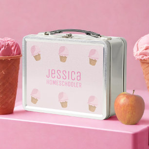 Caja de comida metálica de niña con cono de helado