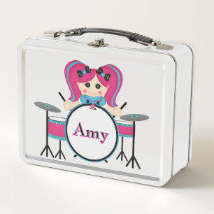 Caja de comida metálica de niña muñeca baterista