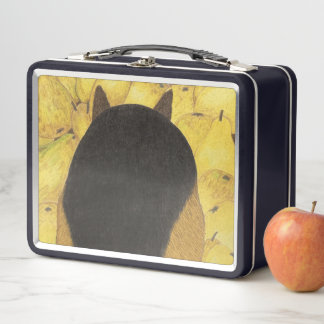 Caja de comida metálica de perro y peras