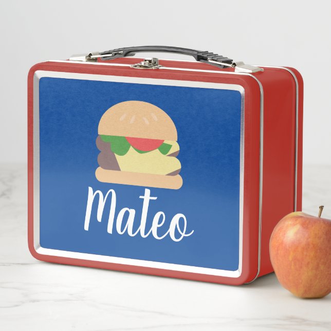 Caja de comida metálica Retro Burger Blue Red Kids (In situ)