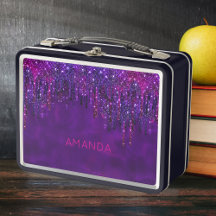 Caja de comida morada falsa brillantina personaliz