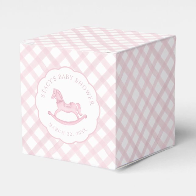 Caja de Favor Baby Shower del Chica de Gingham Ros (Costado Anverso)