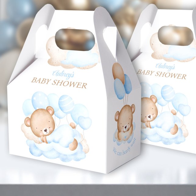 Caja de Favor Baby Shower del oso azul del niño (Boy Blue Bear Favor Box - You can choose from 3 sizes by clicking on the STYLE dropbox.)