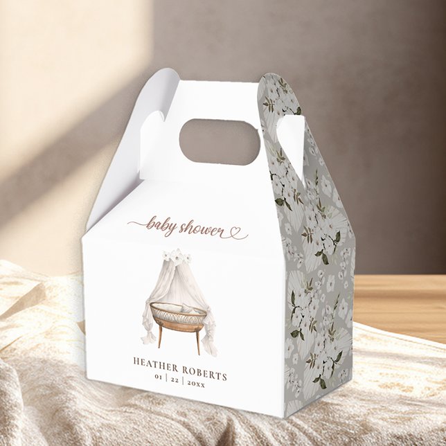 Caja de Favor Baby Shower Neutral Floral Boho (Boho Nursery Bassinet Baby Shower Favor Box)