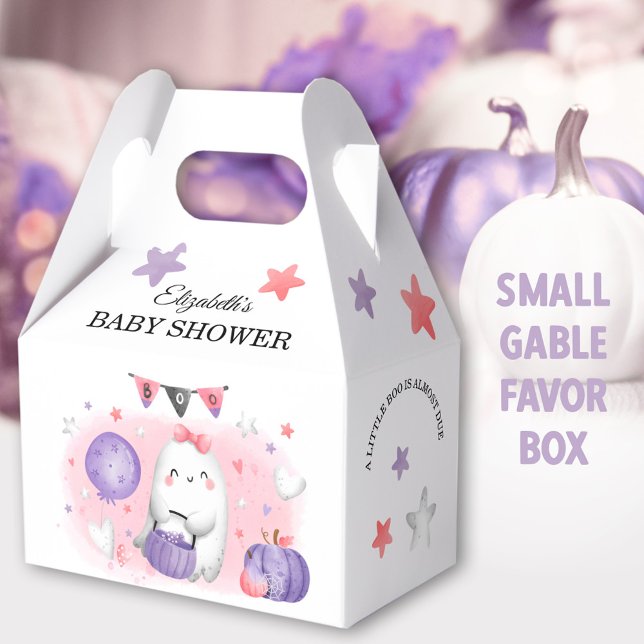 Caja de Favor Curte Chica Baby Shower de Halloween (Pink Boo Halloween Small Gable Favor Boxes - You can choose from 3 sizes of these gable favor boxes)