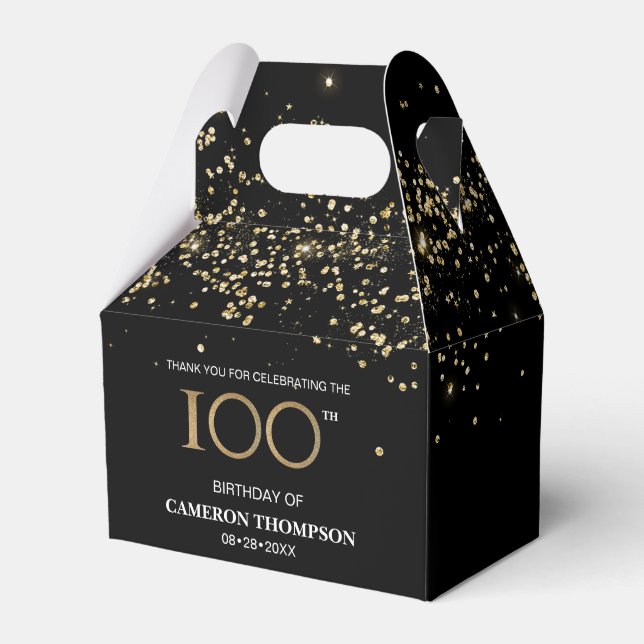 Caja de Favor de 100 cumpleaños de Confetti de oro (Front Side)