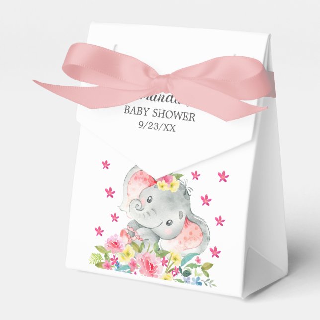 Caja de Favor de Baby Shower para Elefantes Alegre (Front Side)