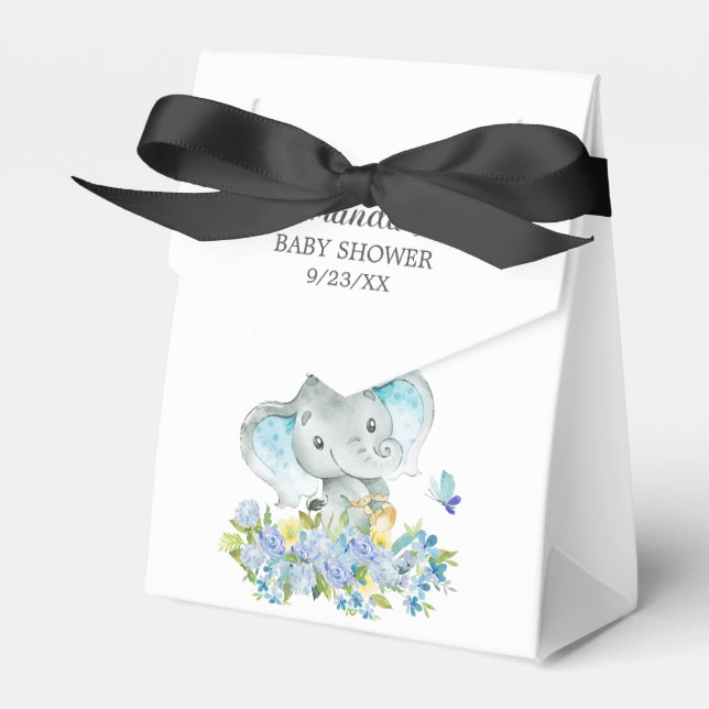 Caja de Favor de Baby Shower para Elefantes Alegre (Front Side)