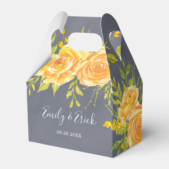 Caja de Favor de Boda Amarillo y Rosa Gris (Front Side)