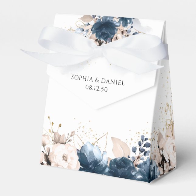 Caja de Favor de Boda Azul y Polvoriento de la Mar (Front Side)