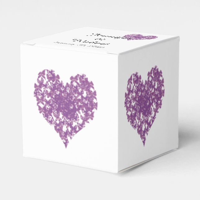 Caja de Favor de Boda Cardíaca Morada Mariposa (Costado Anverso)