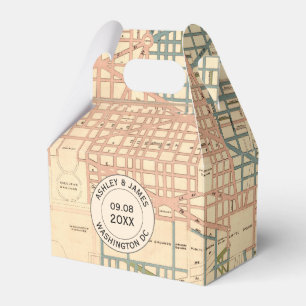 Caja de Favor de Boda con Mapa Vintage de Washingt