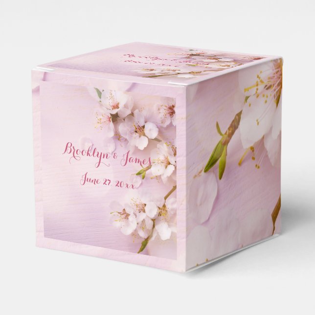 Caja de Favor de Boda de Cerezo Rosa (Costado Anverso)