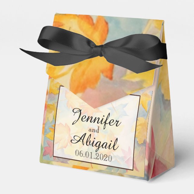 Caja de Favor de Boda de Hojas de Otoño (Front Side)
