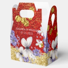 Caja de Favor de Boda de Mariposas de Oro Rojo