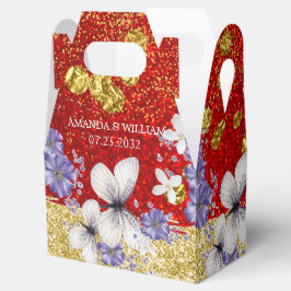 Caja de Favor de Boda de Mariposas de Oro Rojo