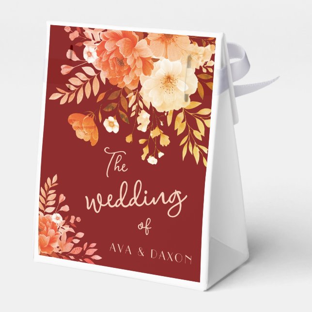 Caja de Favor de Boda Floral Borgoña (Reverso)