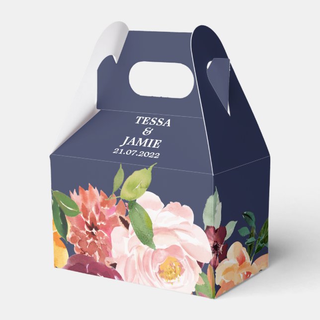 Caja de Favor de Boda Floral Paprika Burgundy (Front Side)