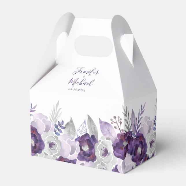 Caja de Favor de Boda Morado y Plata (Front Side)