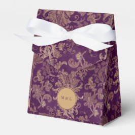Caja de Favor de Boda Royal Purple Damask Monogram