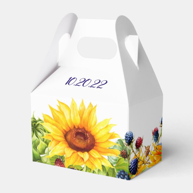 Caja de Favor de Boda Rústica con Girasol Brillant (Reverso)