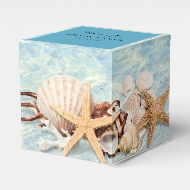 Caja de Favor de Boda Tropical Ocean Beach Seashel (Costado Anverso)