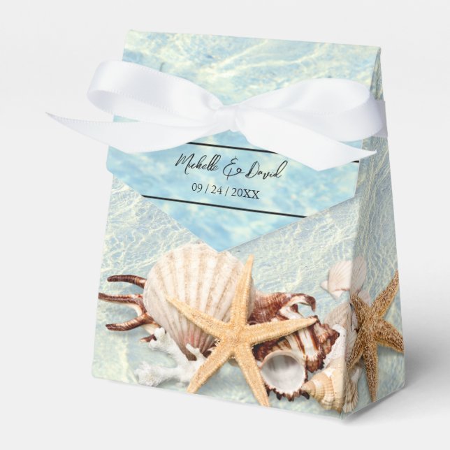 Caja de Favor de Boda Tropical Ocean Beach Seashel (Front Side)