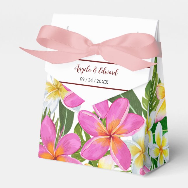 Caja de Favor de Boda Tropical Plumeria Temple (Front Side)