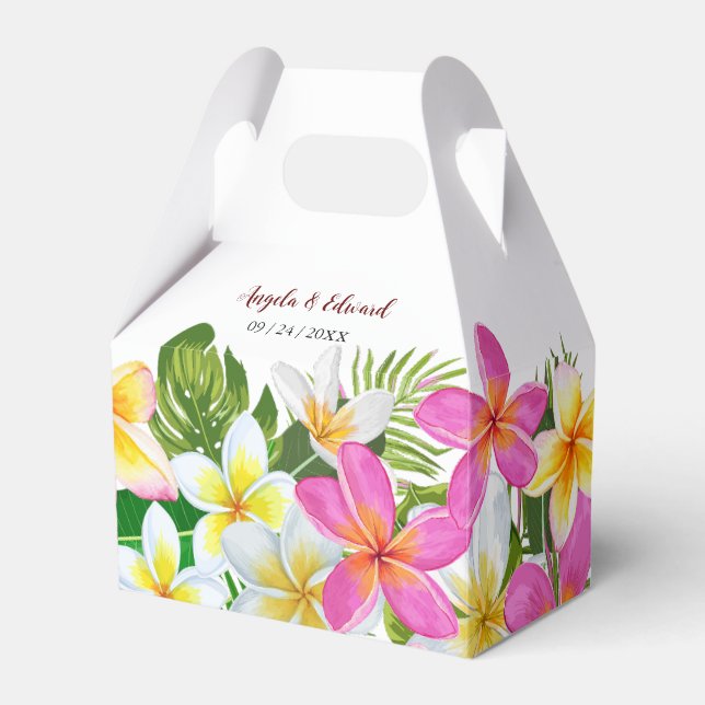 Caja de Favor de Boda Tropical Plumeria Temple (Front Side)
