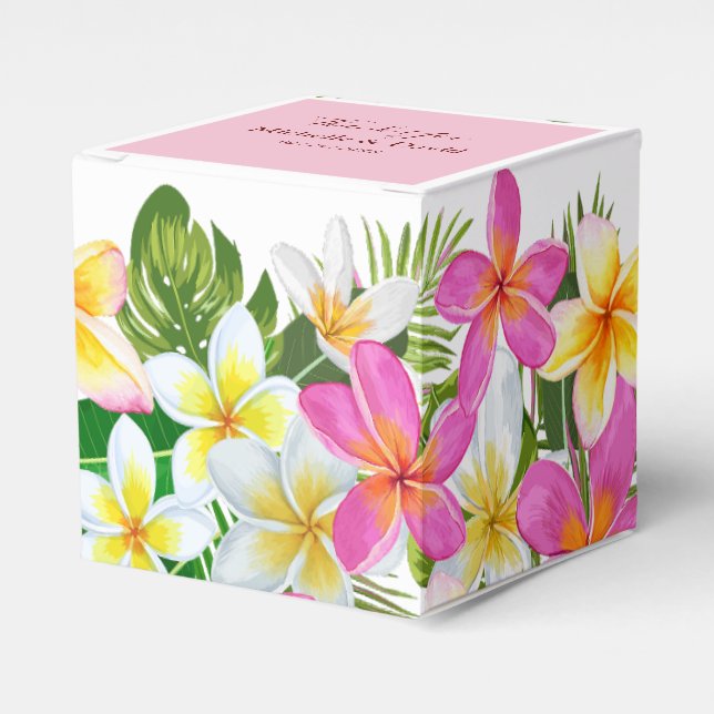 Caja de Favor de Boda Tropical Plumeria Temple (Costado Anverso)