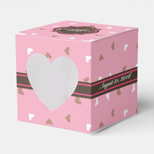 Caja de Favor de Bodas Personalizadas Rosa y Choco (Anverso)