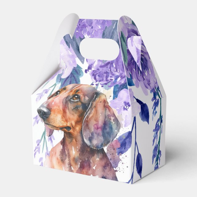 Caja de Favor de Dachshund Floral Party (Front Side)