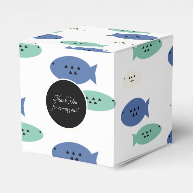 Caja de Favor de Fiesta Azul de Pescado Geométrico (Costado Anverso)