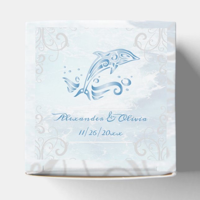 Caja de Favor de la Boda Azul de Delfines (Parte superior)