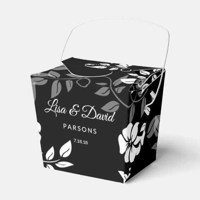 Caja de Favor de la Boda Floral Negra y Blanca (Front Side)