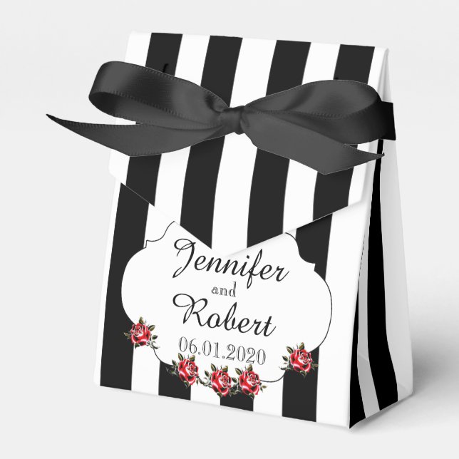 Caja de Favor de la Boda Rosa Blanca y Roja Negra (Front Side)